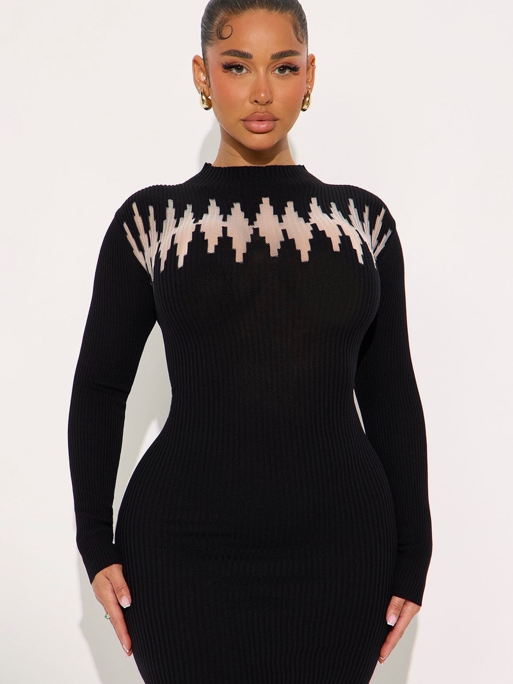 Contrast Yoke Ribbed Long-Sleeve Top - Black/Cream
